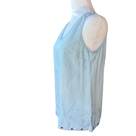 Skies Are Blue Light Blue Chambray 100% Tencel V-Neck Tank Top S - Picture 6 of 11
